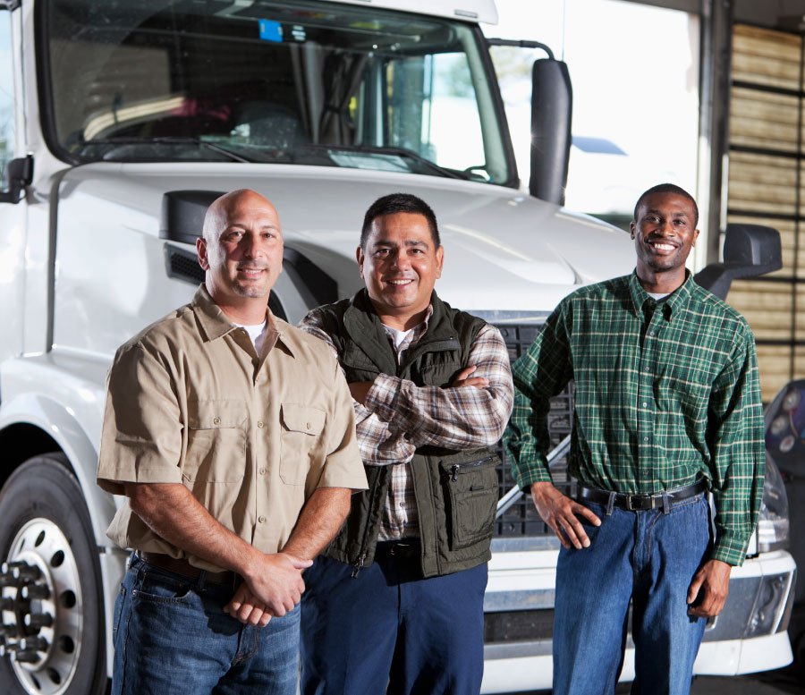 3 happy truck drivers