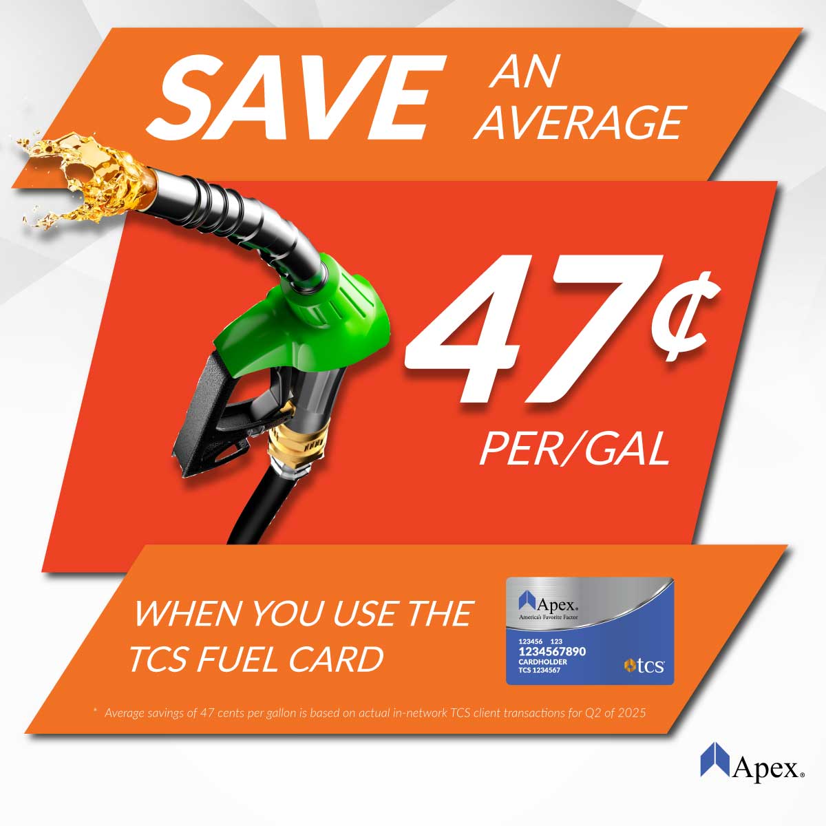 Apex fuel card users saved an average of $0.47 on each gallon of fuel purchased at in-network truck stops in Q2 2025